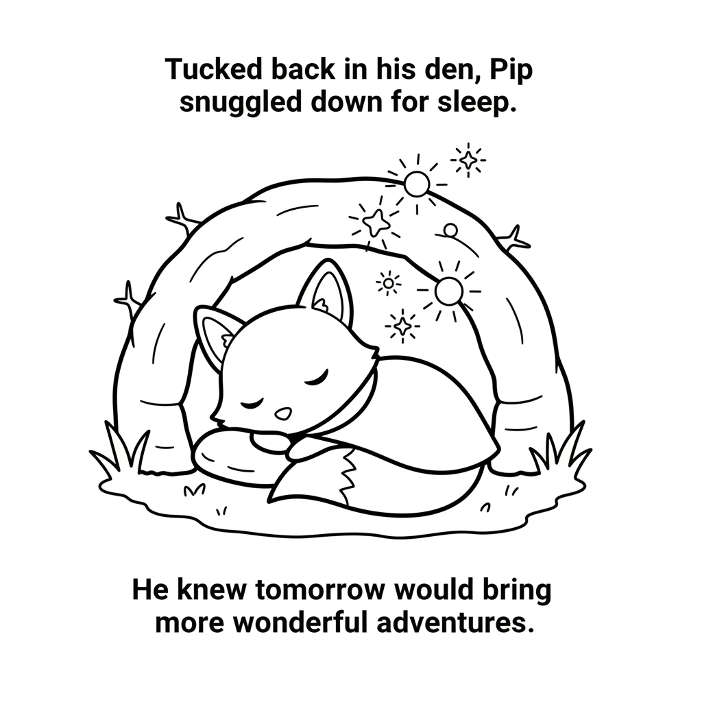 Tucked back in his den, Pip snuggled down for sleep. Gentle, magical glows floated around him, like dreams taking flight. He knew tomorrow would bring