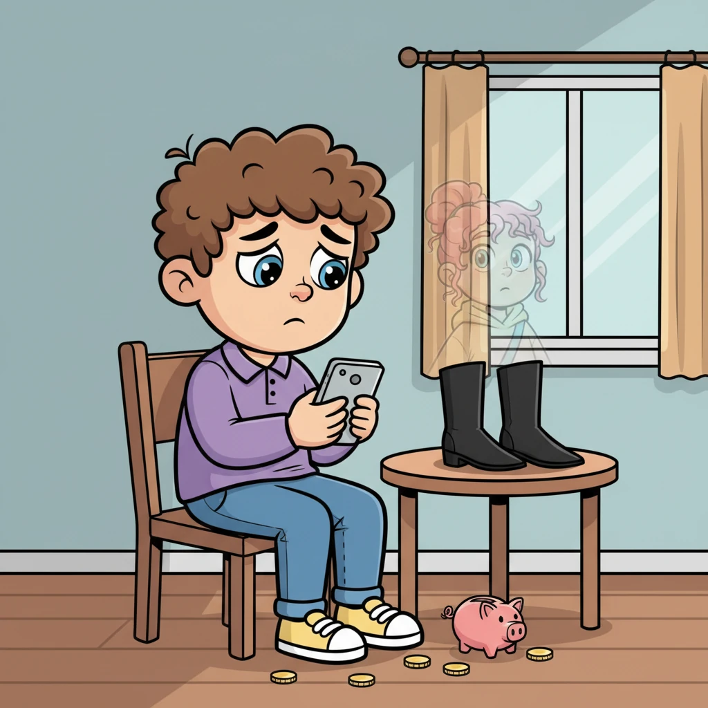 Days later, Michał sits alone in his quiet apartment, staring at a new phone he bought with his savings. The memory of Dagmara's commanding presence and her sharp footwear fills his thoughts. He chose not to report the incident, a secret burning within him.