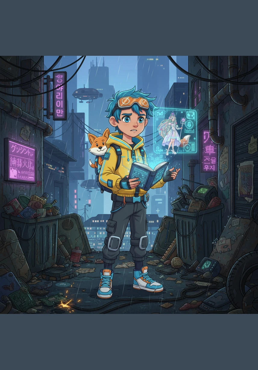 In a forgotten corner, Ertis discovered a small, dusty book with a torn cover that seemed to be glowing with a faint, sad light. He carefully wiped away the dust and held it with care, causing the book to burst into a warm, joyful radiance once it felt his respect and love.