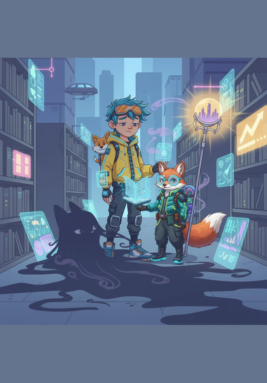 Suddenly, a cold and heavy shadow named Laziness crept across the library floor, trying to extinguish the magical light of the books. It whispered into the air, telling Ertis that reading was a waste of time and that he should just give up and fall into a mindless sleep.