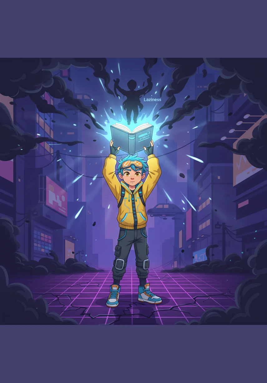 Ertis stood his ground and held his glowing book high above his head, letting its brilliant light push back the encroaching darkness. He declared that where there is a thirst for knowledge, shadows have no power, and the dark figure of Laziness vanished instantly into the night.