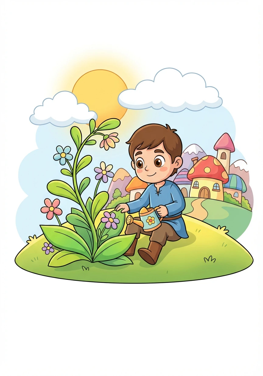 From that day on, Timo continued to nurture the plant and the values it represented. The village flourished, and Timo became known as a wise and caring young man.