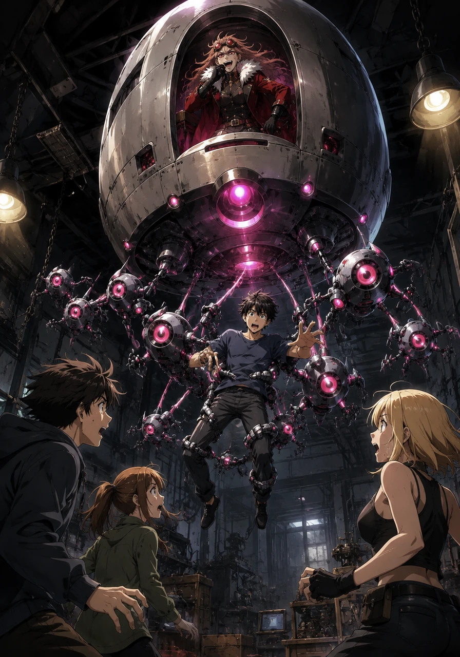 As they discuss how to get Vlad home, a shadow falls over the workshop, accompanied by the loud, mechanical laughter of a giant floating egg-shaped pod. Inside the pod sits a brilliant but menacing woman wearing red goggles and a sweeping coat, known as Dr. Eggwoman. She demands the Chaos Emeralds and unleashes a horde of sleek, pink-accented robot drones to capture the newcomers.