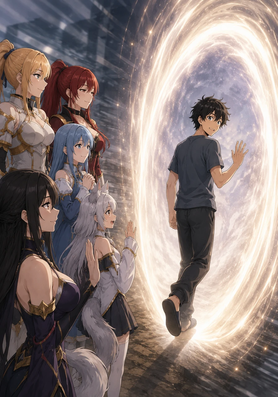 With the dimensional stabilizer recovered, Tailsy activates a glowing portal that will safely take Vlad back to his own universe. The heroic girls line up to say their heartfelt goodbyes, thanking him for his bravery and quick thinking. Vlad steps into the portal with a bright smile, knowing he will never forget his extraordinary adventure with the amazing heroines of this high-speed world.