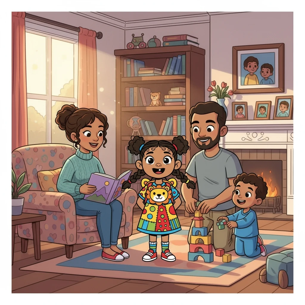 My name is Fariza, and this is my family! We live in a cozy home filled with love. My mom, dad, and brother make me so happy.