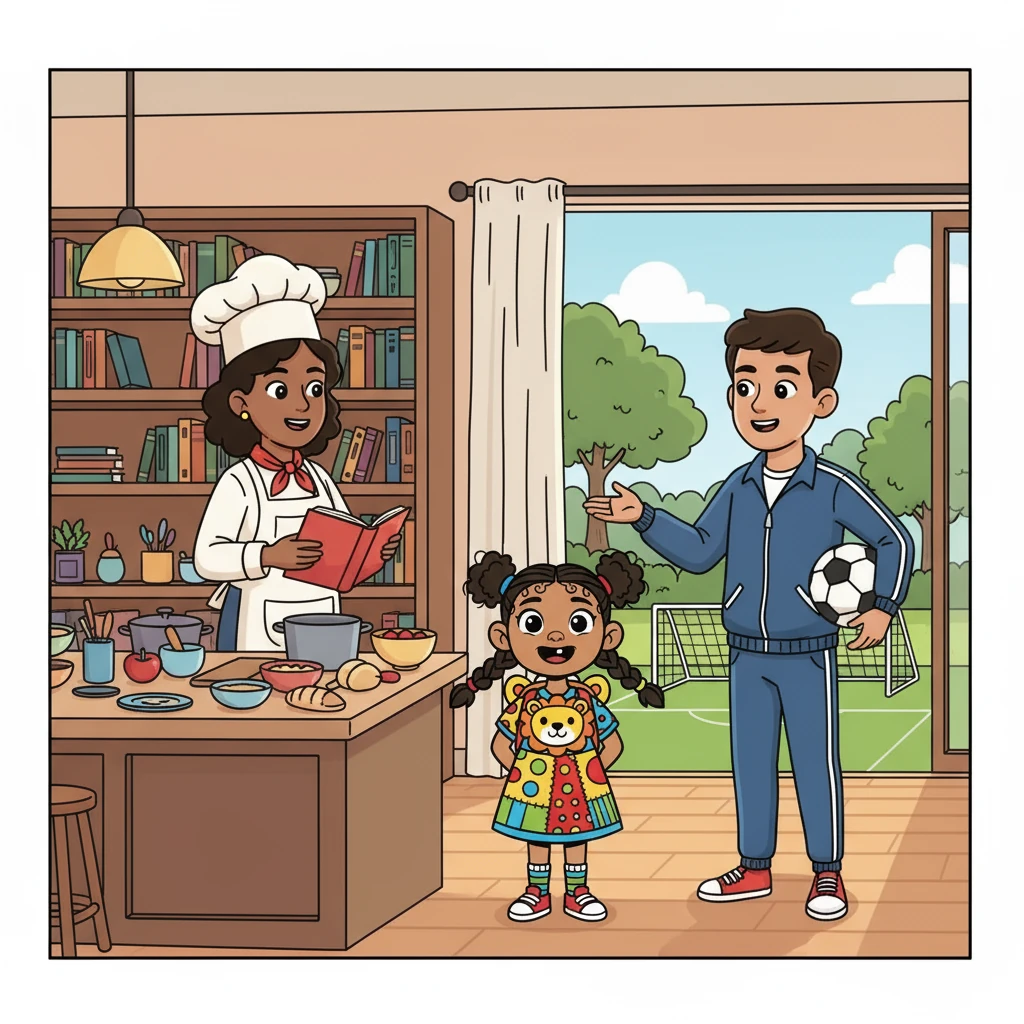 My mom is the best cook, and she loves to read! My dad enjoys playing football and driving us around. We love spending time together.