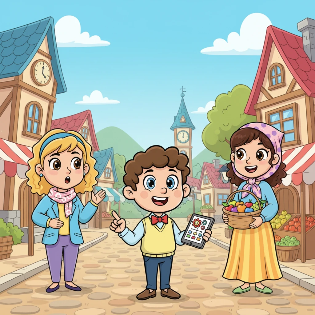 Au cœur du joyeux Village Lumina, vivait Kito l'Organisateur, un petit garçon espiègle avec une mission très spéciale. Il adorait aider tout le monde à garder leurs affaires en ordre, surtout quand il s'agissait de travail et de récompenses. Son village était un tourbillon d'activités, avec des artisans, des agriculteurs et des musiciens.