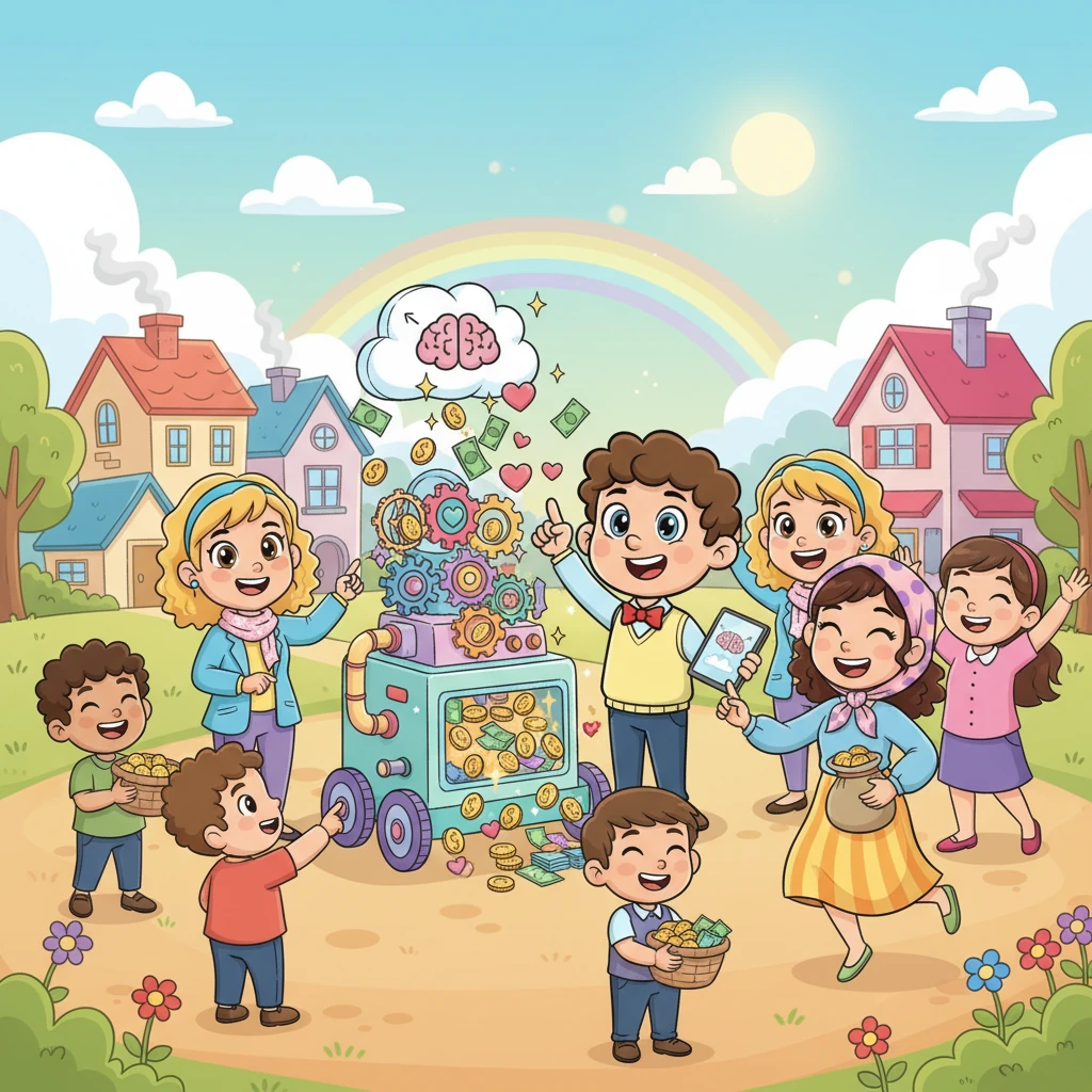 Grâce à Kito l'Organisateur et à sa merveilleuse "Machine à Bonheur et à Argent", le Village Lumina était un lieu où chacun se sentait valorisé et compris. Moins d'erreurs, plus de temps pour jouer, et surtout, beaucoup plus de sourires pour tout le monde. Quelle belle invention !