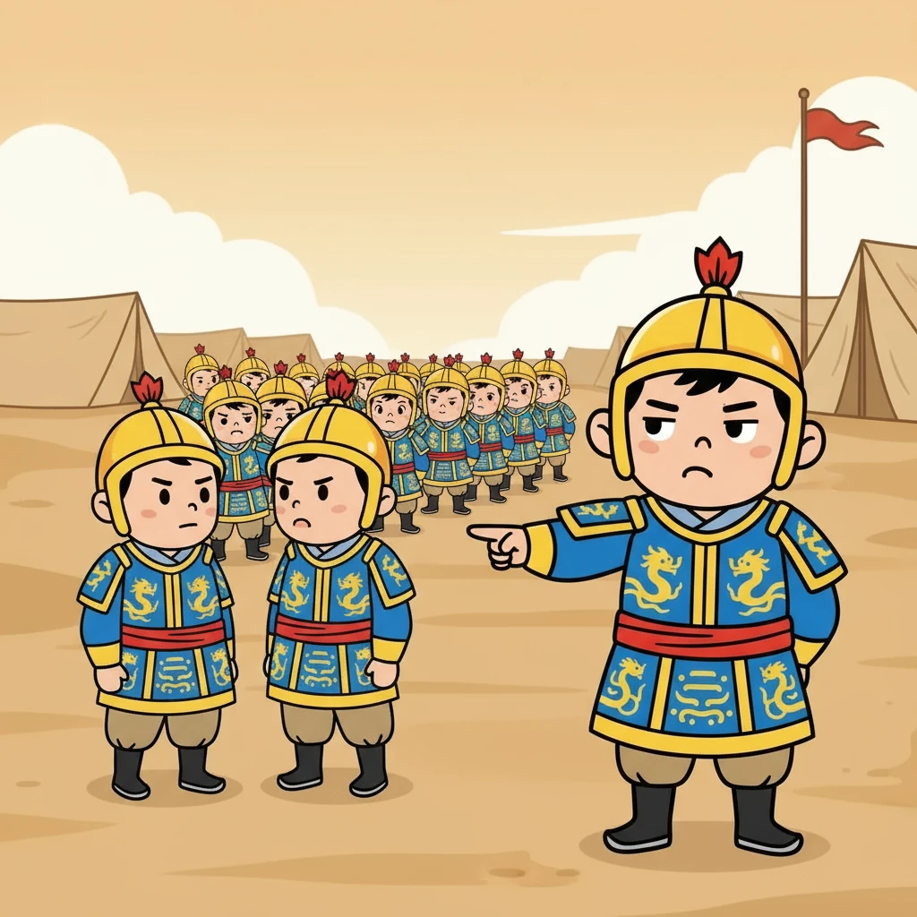 首先，韓信讓士兵們排成一列，每三個士兵一組，結果發現多出了兩個士兵。韓信指著多出的兩個人，若有所思。小朋友們，你們知道這代表什麼嗎？