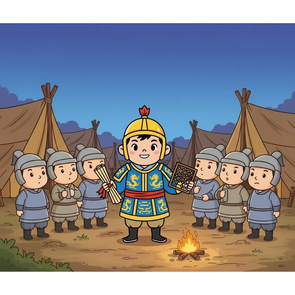 然後，韓信又讓士兵們以七個士兵一組，這次恰好沒有多餘的士兵。士兵們互相看著，都想知道這次韓信會如何計算。韓信開始了他的數學遊戲，思考著這些數字之間的關係。