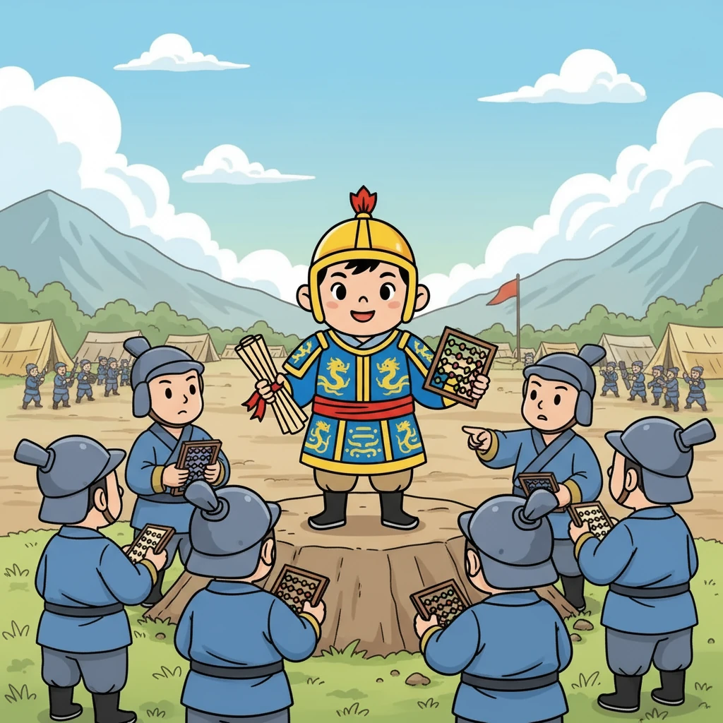 最後，韓信將點兵的方法傳授給了他的部下，讓他們也能夠快速地清點士兵。軍隊變得更加團結和強大，韓信也成為了人們敬佩的英雄。透過這個故事，我們學會了如何運用數學解決問題。