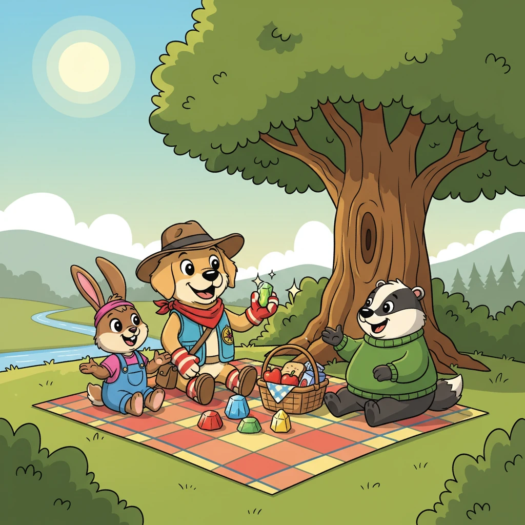 Cody, Rosie, and Barnaby celebrated their adventure with a picnic. They shared stories, laughter, and the shiny stones they had found. They learned that friendship and teamwork are the greatest treasures of all. They promised to go on many more adventures together.
