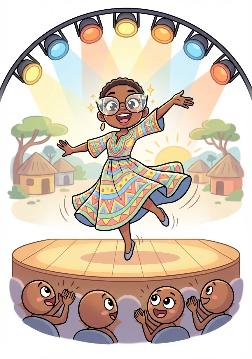 Her dance told a story of her village, her people, and her love for life. Her medicated eyeglasses sparkled under the stage lights as she twirled and leaped.
