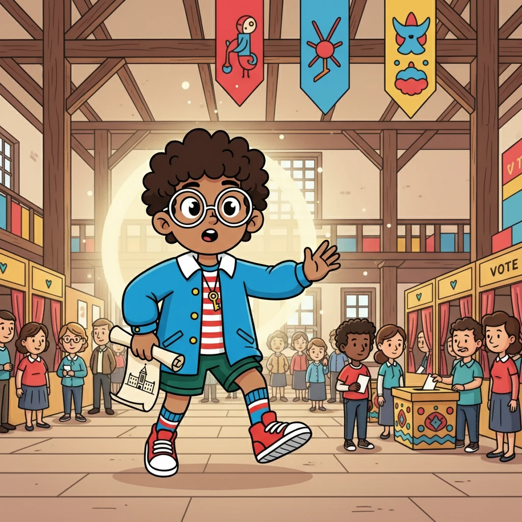 Alex, a kid from the city with a knack for history, stumbled upon a strange, glowing orb in their attic. Suddenly, the attic vanished, and Alex found themself standing in a bustling voting station, surrounded by people of all ages.