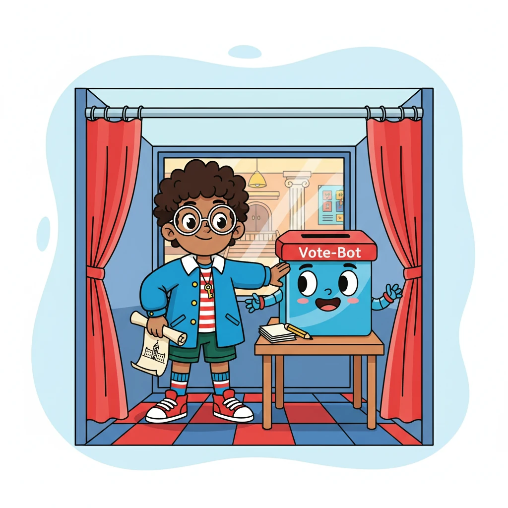 A friendly, cartoon-like guide, a talking ballot box named 'Vote-Bot,' appeared. Vote-Bot explained that Alex was on a journey to understand the 'Participation Paradox' in UK democracy. First stop: the voting booth!