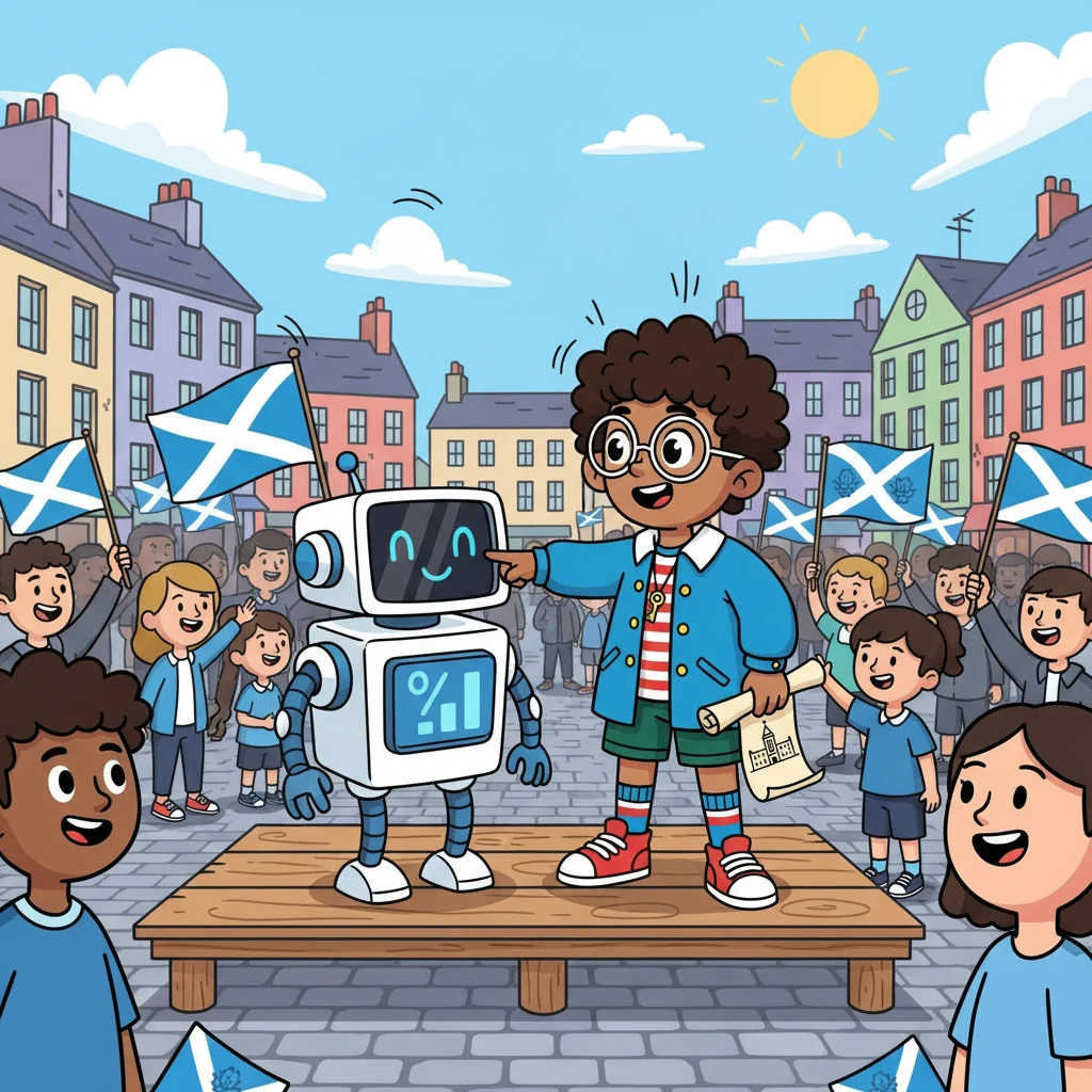 Then, Alex traveled to a lively referendum on Scottish independence. The energy was electric! Vote-Bot highlighted the high turnout (84.6%), suggesting people *do* vote when the stakes are high.