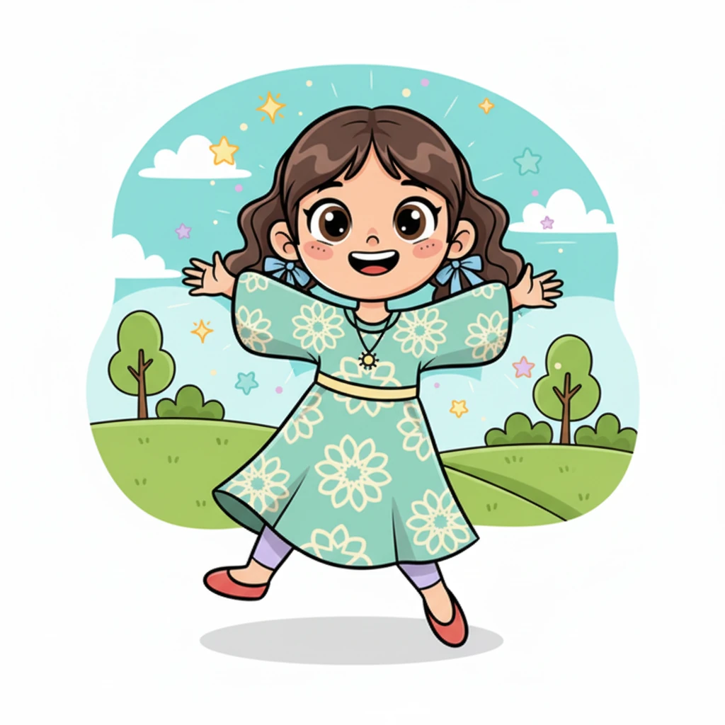 بعد أن شاركت كل شيء، تشعر نور بارتياح كبير. تعود ابتسامة مشرقة وحقيقية إلى وجه نور، تتلألأ مثل الشمس. المشاركة جعلت كل المخاوف الصغيرة تختفي.