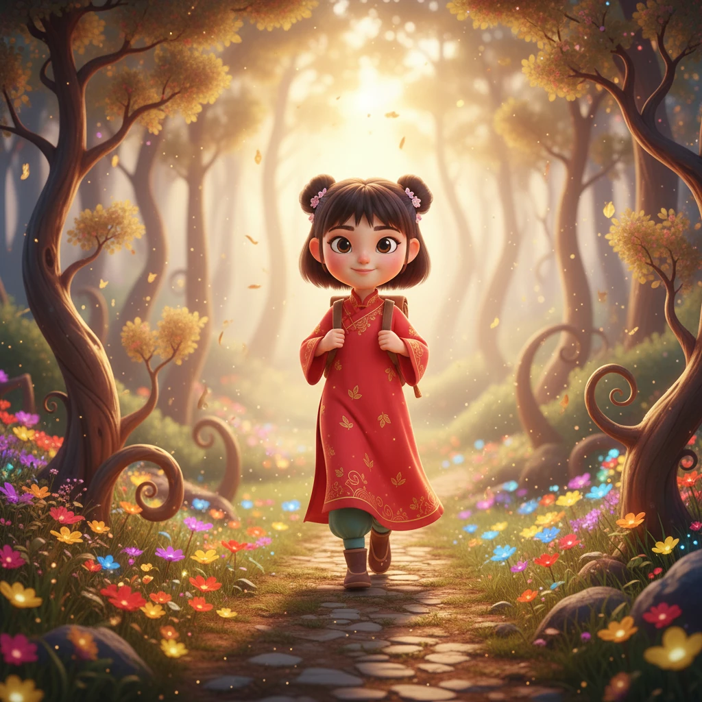 听完小松鼠的话，莉莉毫不犹豫地决定去寻找魔法泉眼。她背上一个小小的布包，里面装着水壶和一些干果，踏上了拯救森林的旅程。她的每一步都充满了希望和决心。