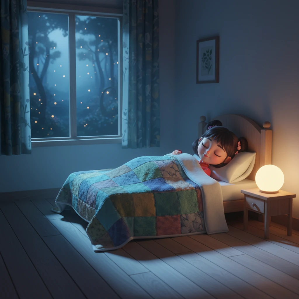 夜幕降临，莉莉回到了自己温暖的小屋。她躺在床上，窗外传来森林里动物们满足的呼噜声和沙沙的叶片声。莉莉甜甜地进入梦乡，知道她的小小勇气守护了整个魔法森林。