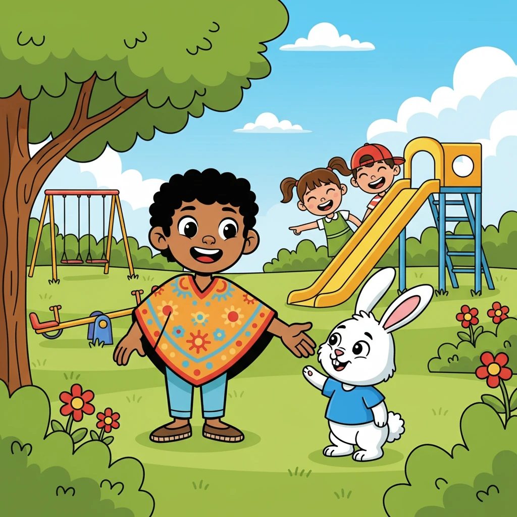 En el parque, Amable se encontró con un grupo de amigos jugando al escondite. Al ver que uno de ellos, el pequeño Conejo, se sentía excluido por ser torpe, Amable lo invitó a unirse. Jugaron y rieron juntos, demostrando que la amistad es más valiosa que ganar.