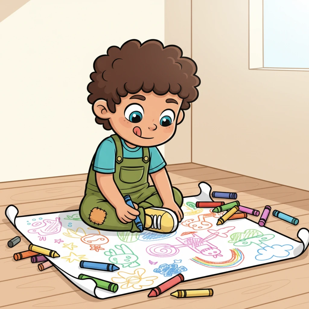 Young Leo, a tiny whirlwind of joy, sat cross-legged on the floor, completely lost in a world of color. Crayons exploded across a giant paper canvas, bringing fantastical creatures and vibrant landscapes to life with every enthusiastic stroke. His tongue poked out in concentration, a pure, unadulterated happiness radiating from him.