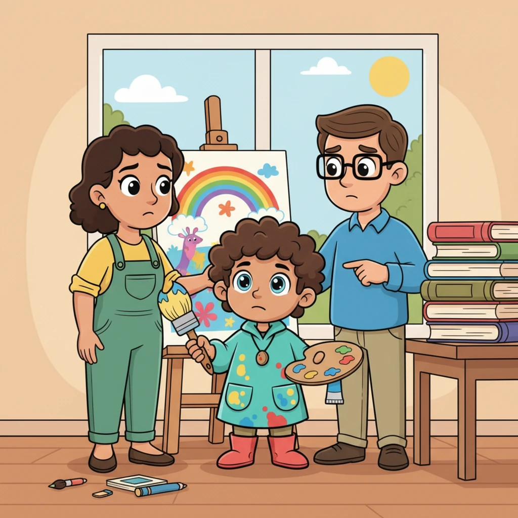 Leo's parents, their faces etched with worry but also love, gently guided his hand away from his latest masterpiece. They pointed towards a stack of serious-looking textbooks, explaining that a 'real future' meant studying hard and securing a practical career, not just drawing fantastical worlds.