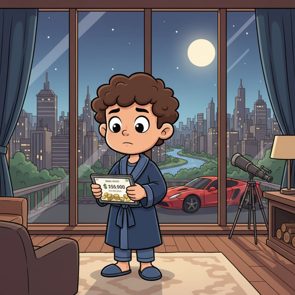 In his lavish penthouse cabin, Leo gazed out of his floor-to-ceiling window at the sprawling city below. His sleek car gleamed in the private driveway, and his bank balance grew by the second. Yet, a subtle, almost imperceptible shadow of unfulfillment flickered across his face, despite the opulent surroundings.