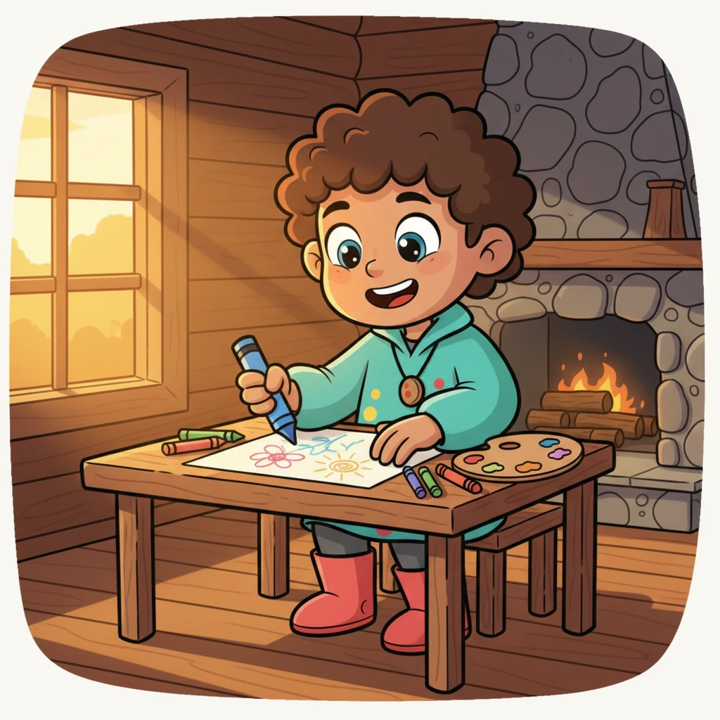 Sitting at a small table in his grand cabin, Leo wasn't creating a masterpiece, just a simple, joyful doodle on a fresh piece of paper. The lines were a little shaky, but the genuine smile on his face was clear and bright. The warmth of the setting sun filled the room, a gentle glow of rediscovered happiness.