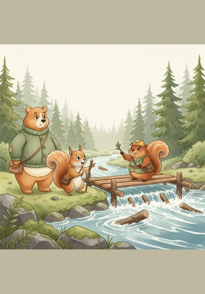 The path led to a wide, rushing river that blocked their way to the deep woods. Barnaby and Pip looked at the splashing water, wondering how they would ever get across to the other side safely.