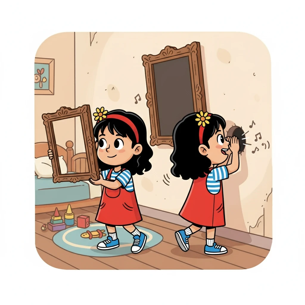 Laura y Sofía decidieron investigar juntas. Con cuidado, quitaron el cuadro y encontraron un pequeño hueco. A través de él, podían escuchar los juegos y risas del niño misterioso, llamado Mateo.