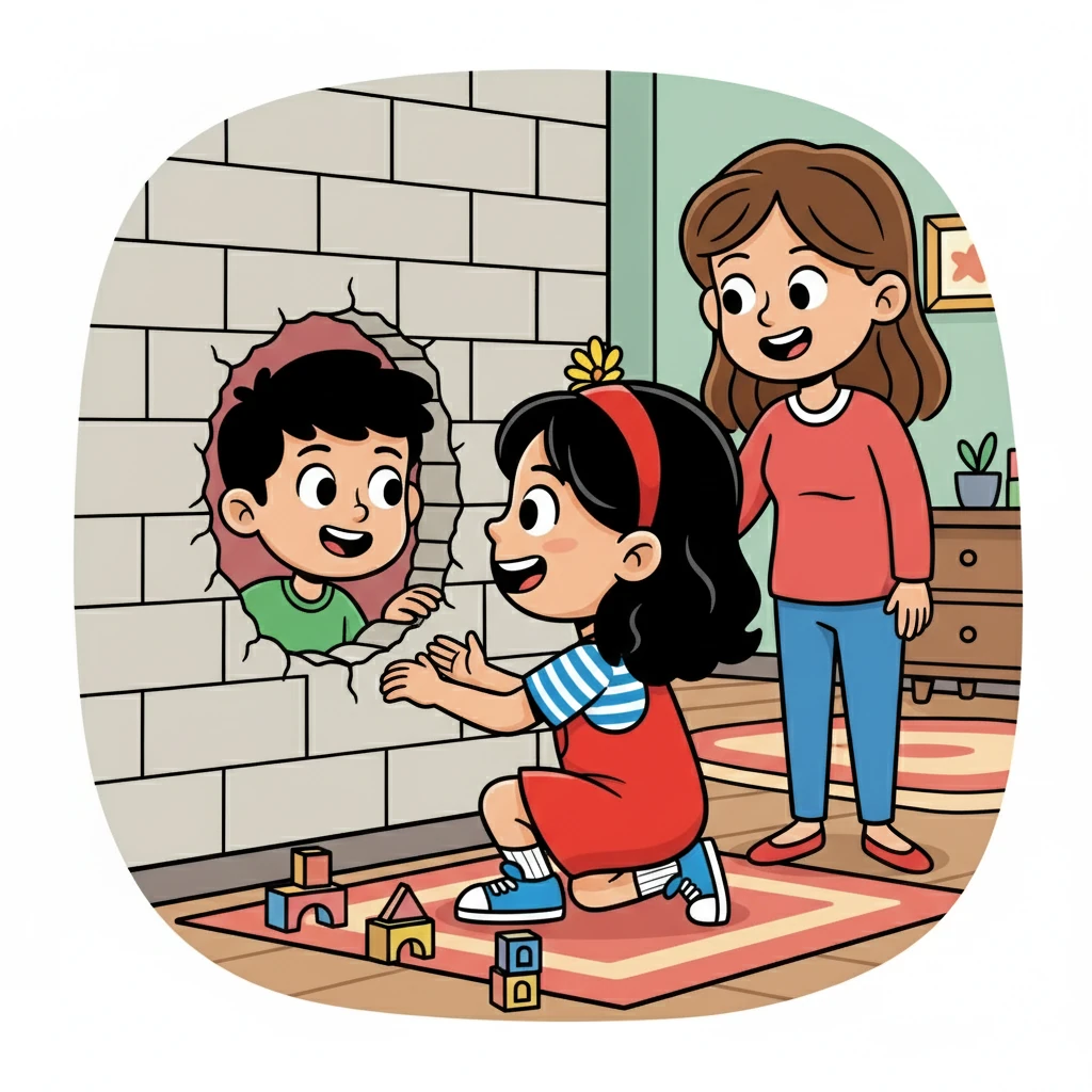Sofía y Mateo se hicieron amigos, compartiendo secretos y risas a través del agujero en la pared. Laura, observando la amistad florecer, entendió que a veces, los mejores amigos se encuentran en los lugares más inesperados, incluso dentro de una pared.