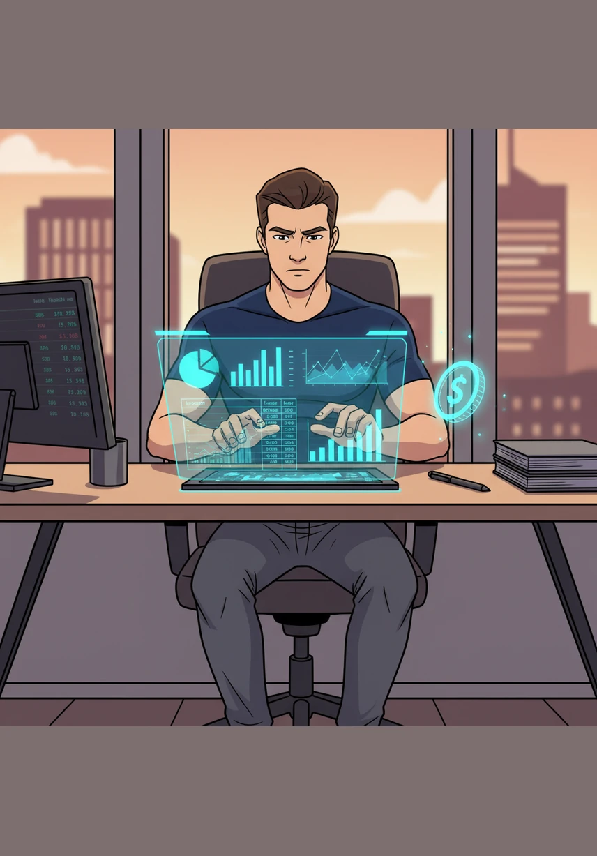 Julian logs his monthly earnings into the Income Tracker, carefully distinguishing between his active salary and his growing passive streams. The system automatically categorizes each dollar, showing him exactly how his wealth originates and flows.