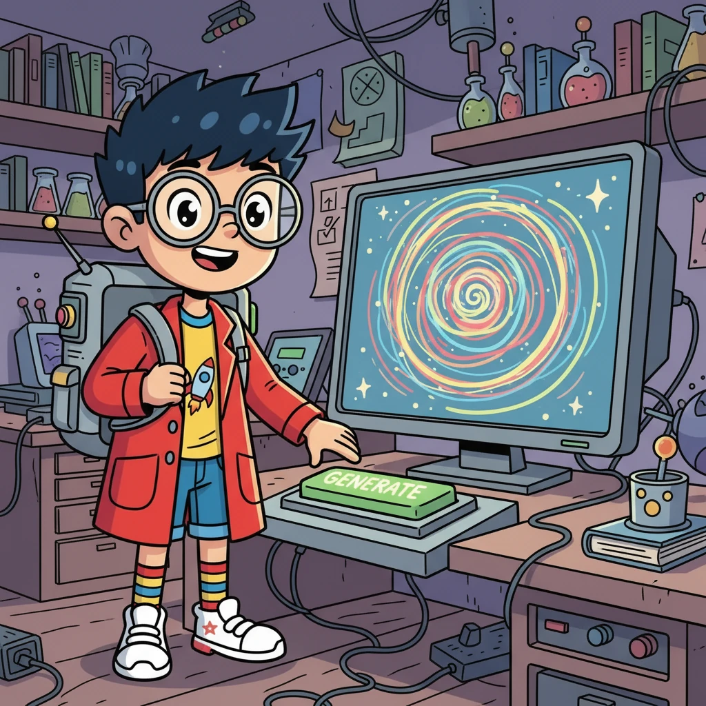 Genius 兴奋地点击了“生成”按钮。屏幕上出现了一个旋转的圆圈，仿佛在等待着一场奇妙的魔法。Genius 屏住呼吸，期待着故事的诞生。