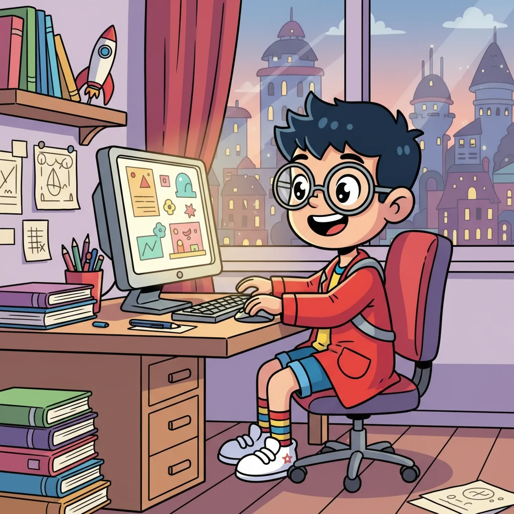 最后，Genius 坐在电脑前，脸上洋溢着灿烂的笑容。他知道，只要有想象力，每个人都能创造属于自己的故事。www.genstory.app，开启你的故事之旅吧！