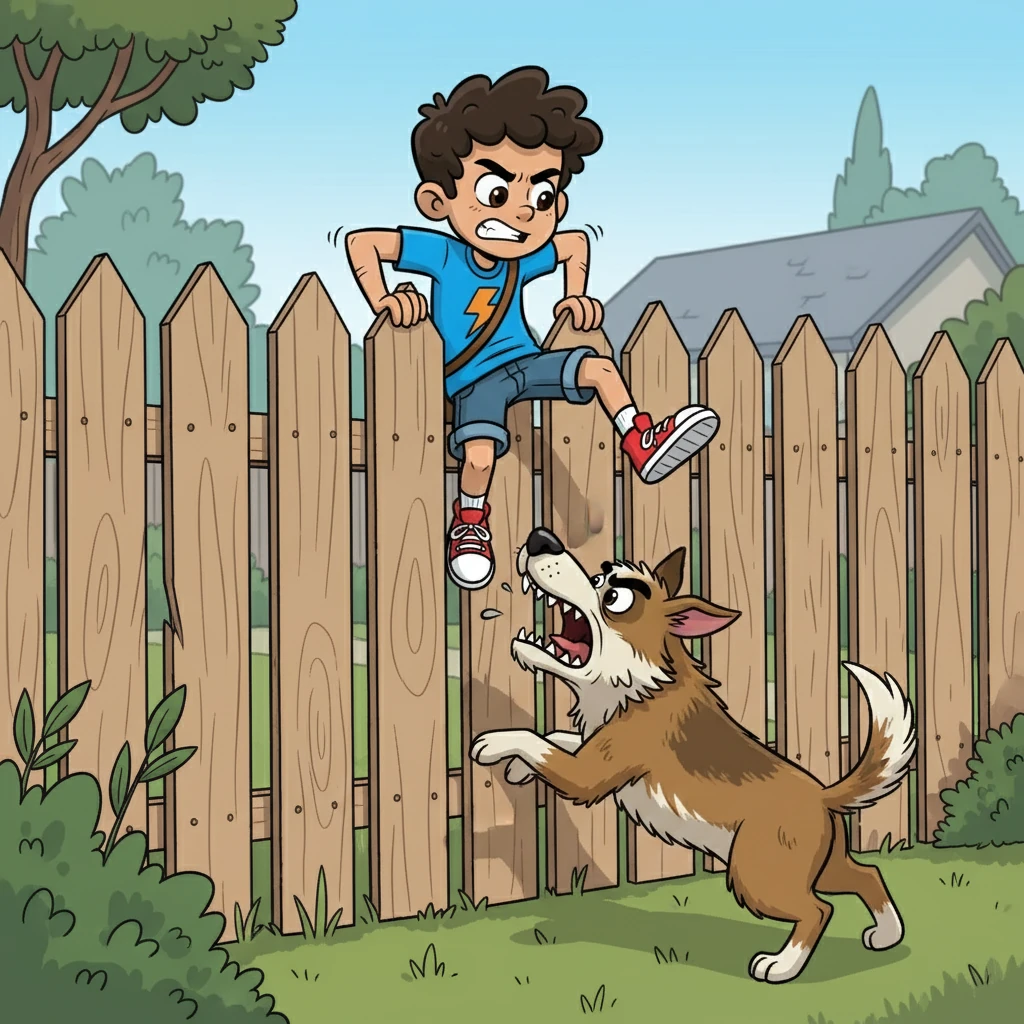 Reaching the fence, Jeremy grabbed the top, his fingers scrambling for purchase. His hands trembled, but he pulled himself up, ignoring the growing ache in his muscles. The dog barked and snapped, but he was almost there.