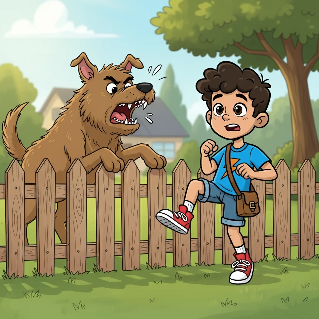 With a final surge of adrenaline, Jeremy swung his leg over the fence and dropped to the ground on the other side. He landed hard, his knees wobbling. The dog, now on the other side of the fence, continued barking furiously.