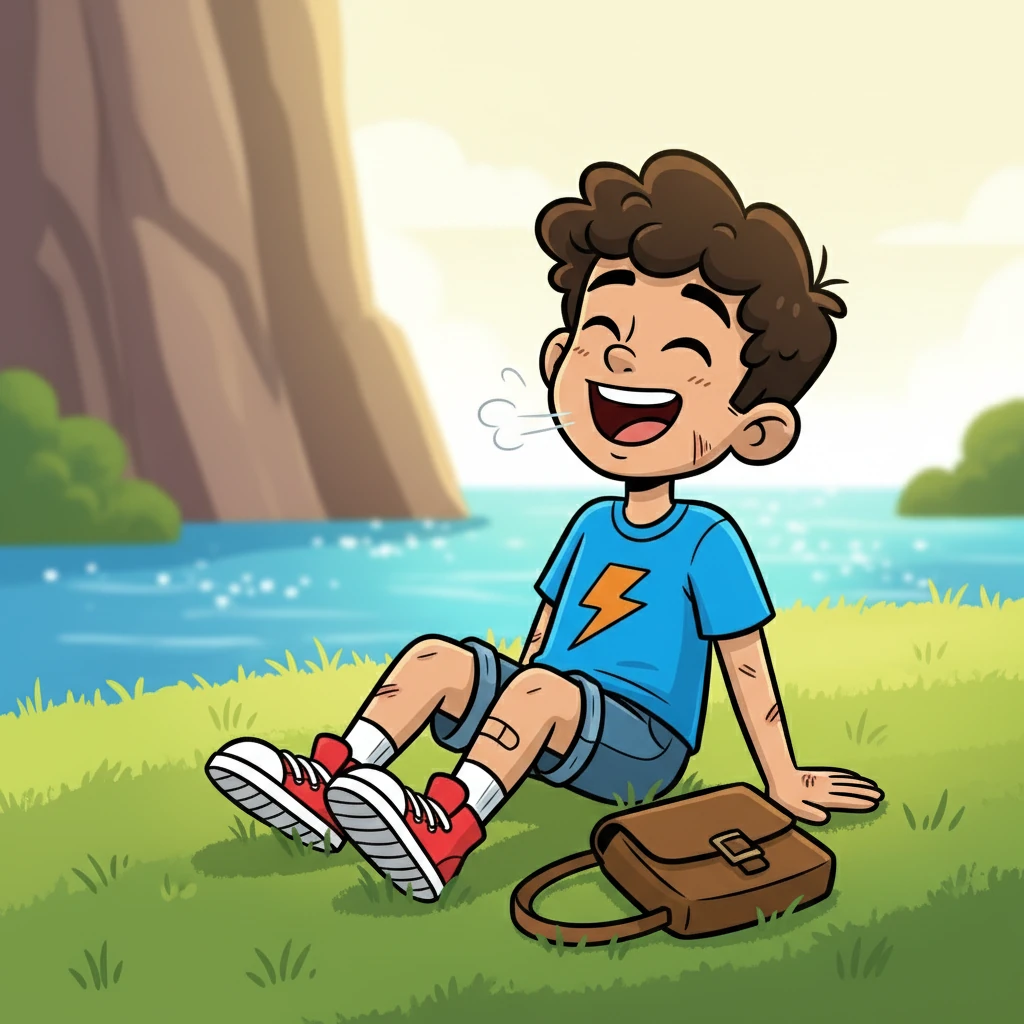 Safe at last, Jeremy sat on the grass, his breath coming in ragged gasps. He looked at his scraped arms and then burst into laughter, the relief washing over him. That day, he learned that sometimes, the only way to be brave is to jump.