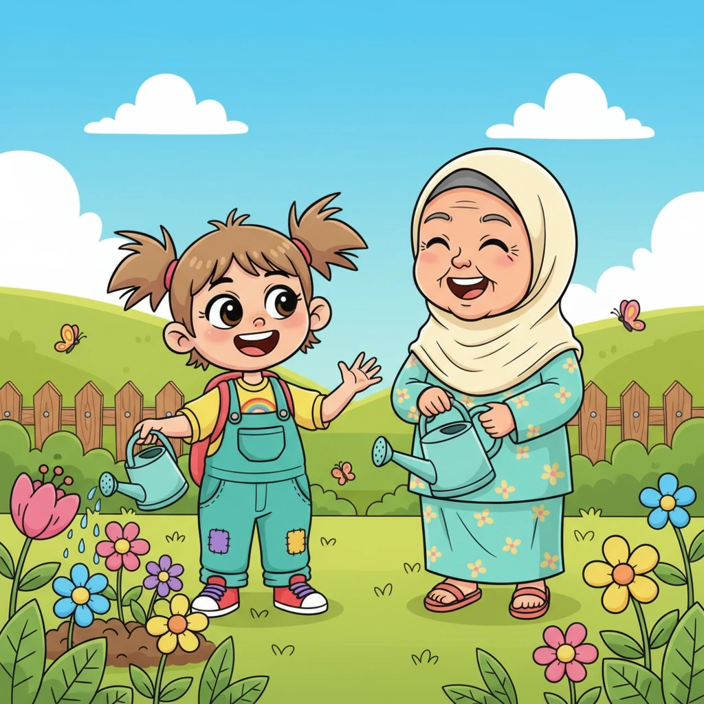 Sejak hari itu, Rian berubah menjadi anak yang lebih baik, selalu membantu ibunya dan berbicara dengan sopan. Ia dan ibunya terlihat tertawa riang sambil menyiram bunga bersama, menunjukkan ikatan kasih sayang yang semakin kuat dan kebahagiaan yang terpancar dari senyum mereka.