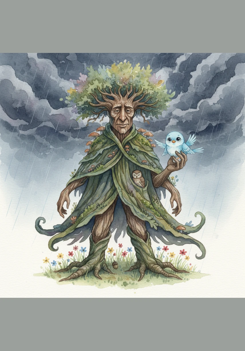 Dark clouds began to gather over the field, and the wind started to whistle through Barnaby’s branches. Pip shivered as the first drops of rain fell, feeling more vulnerable than ever in the face of the coming storm. He hopped closer to the thick, protective trunk of his giant friend.