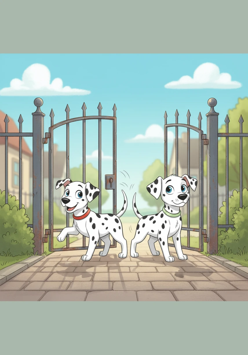 With a gentle nudge from Bobby and a determined wiggle from Matrix, the two brothers squeeze through the gate. They stand on the sidewalk for the first time alone, their tails wagging like flags of mischief in the morning breeze.