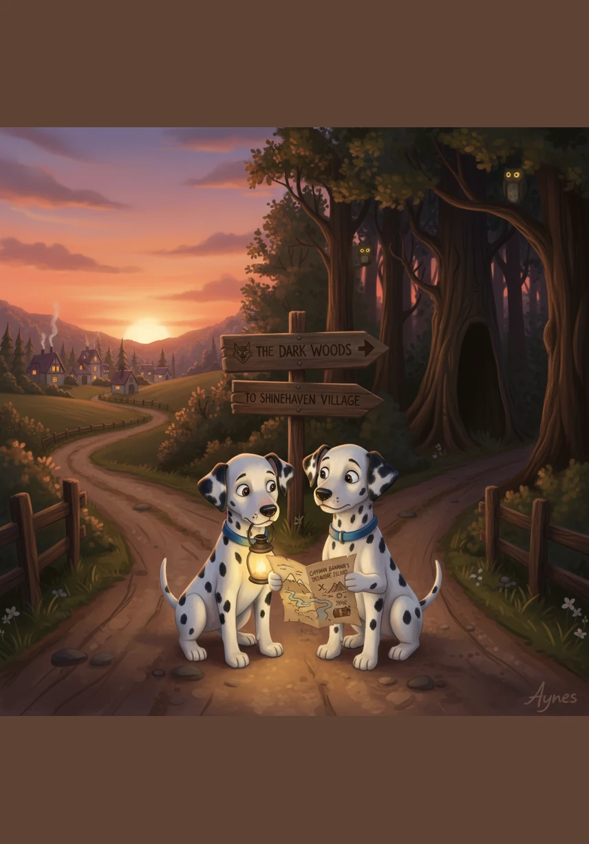 As the sun begins to dip below the trees, the brothers stop at a crossroads, looking around at the lengthening shadows. Bobby realizes they have wandered quite far from home, and Matrix’s confident tail-wag finally begins to falter.