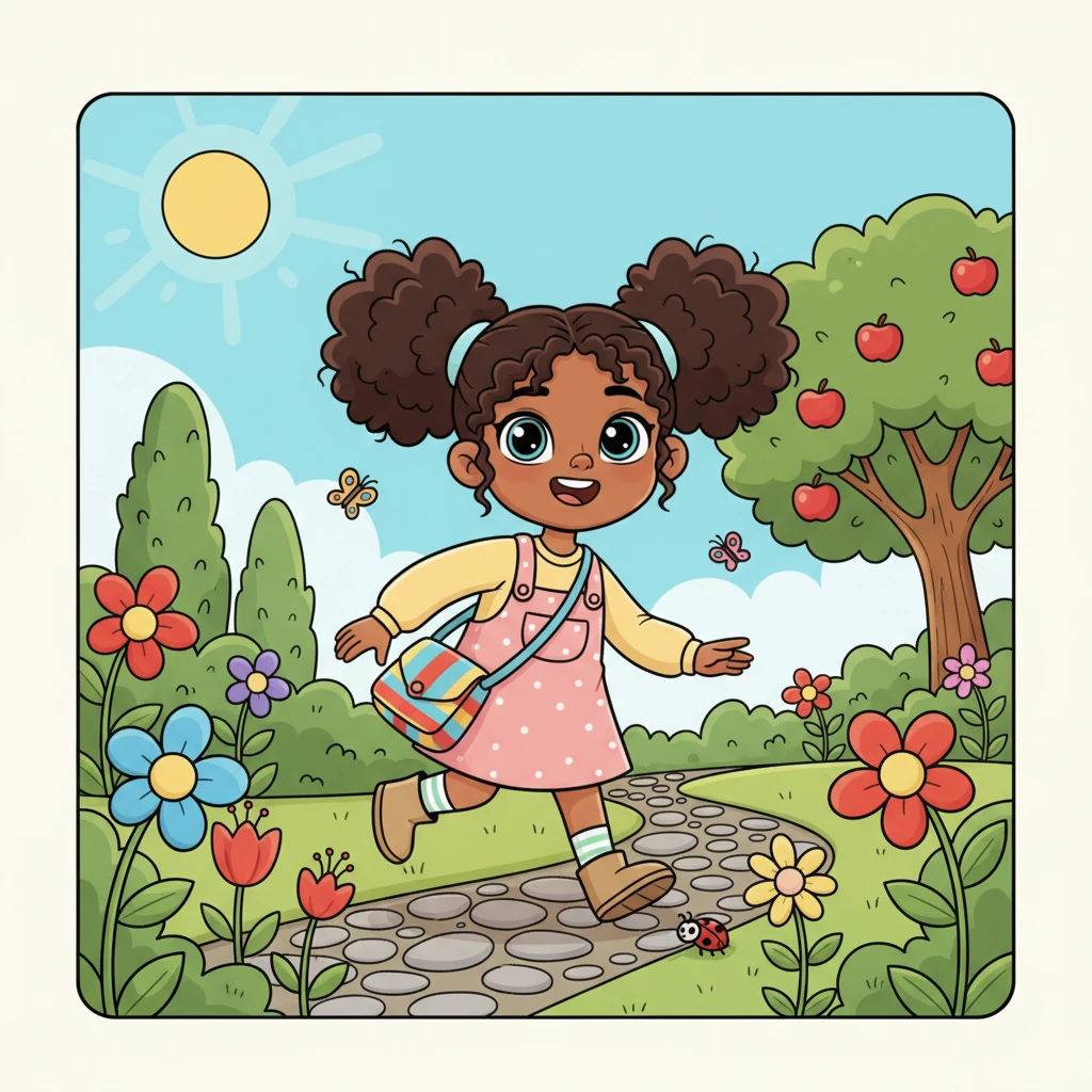 One sunny day, Luna took her small, colorful bag and stepped into the garden. She felt a happy buzz of curiosity, eager to explore.