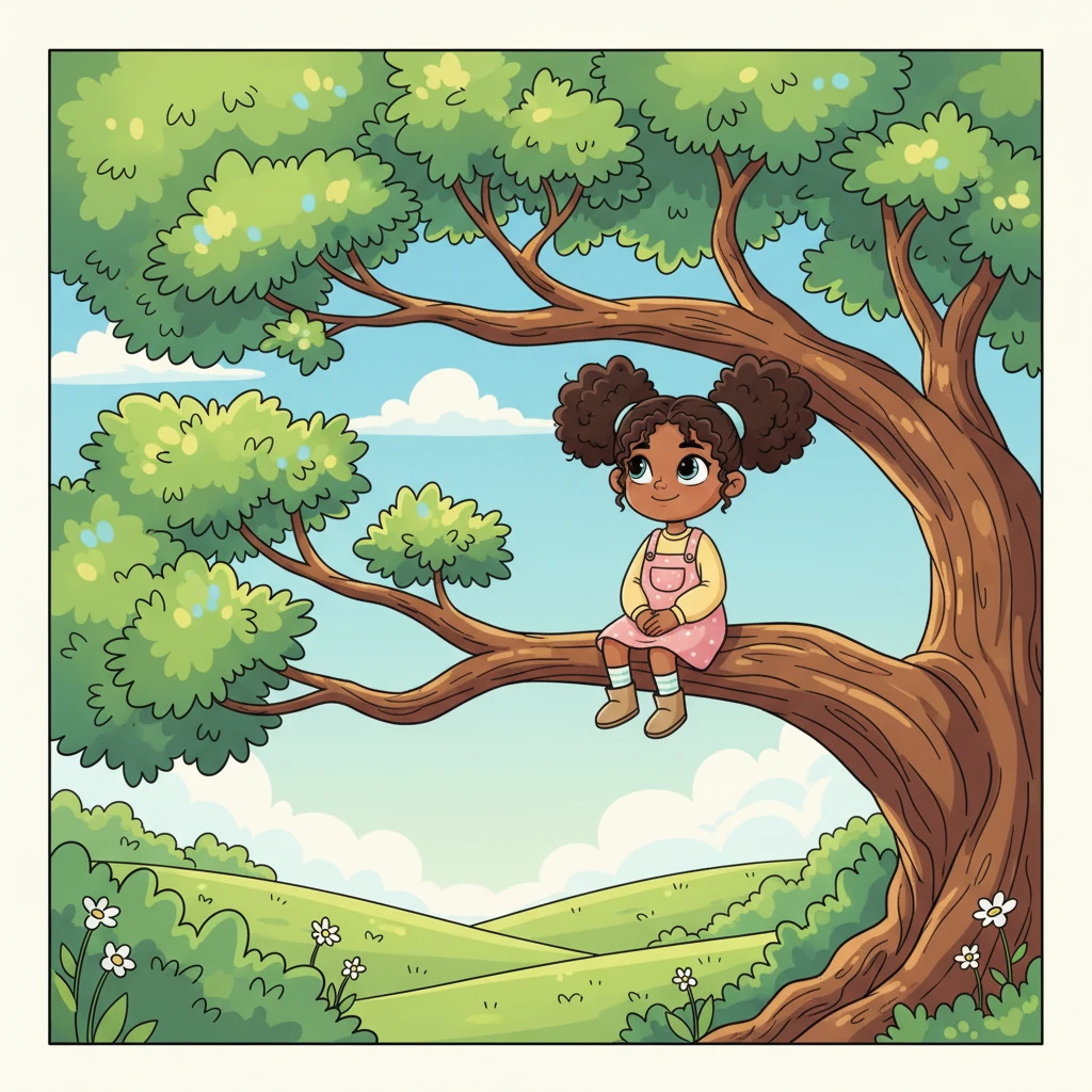 Soon, Luna found a magnificent, big old tree with sprawling branches that reached towards the sky. She decided it was the perfect spot to sit and enjoy the morning quiet.