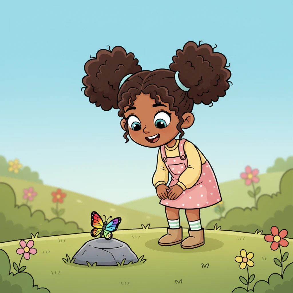 To her surprise, it was not a stone, but a delicate, tiny butterfly with wings that shimmered in all the colors of the rainbow. Its antennae twitched playfully.