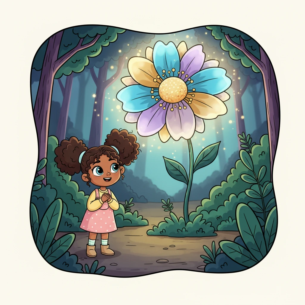 The path opened up to reveal a magnificent, glowing flower, unlike any Luna had ever seen. It bloomed with an ethereal light, filling the air with a sweet, magical scent.