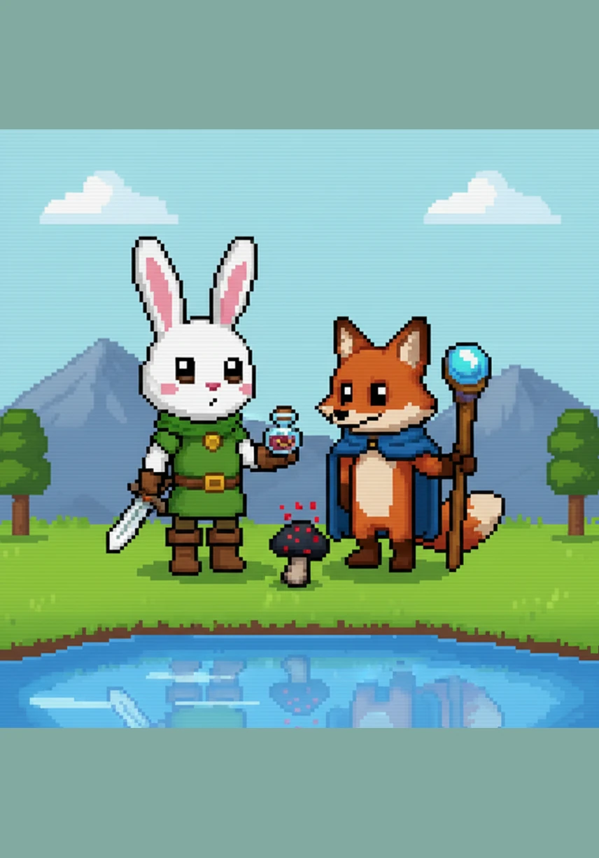 Beyond the meadow lies a splashy little pond with water as clear as crystal. Hopper sits on the edge, gently tapping the surface with his paw while happy frogs lounge on giant lily pads and dragonflies dance in the air.