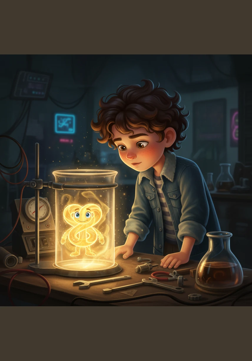 Back at his normal size, Alibi looks at his beaker with newfound wonder, realizing that every object in his room is a bustling city of atoms. He smiles, understanding that chemistry is the magical dance of life happening all around him every single day.