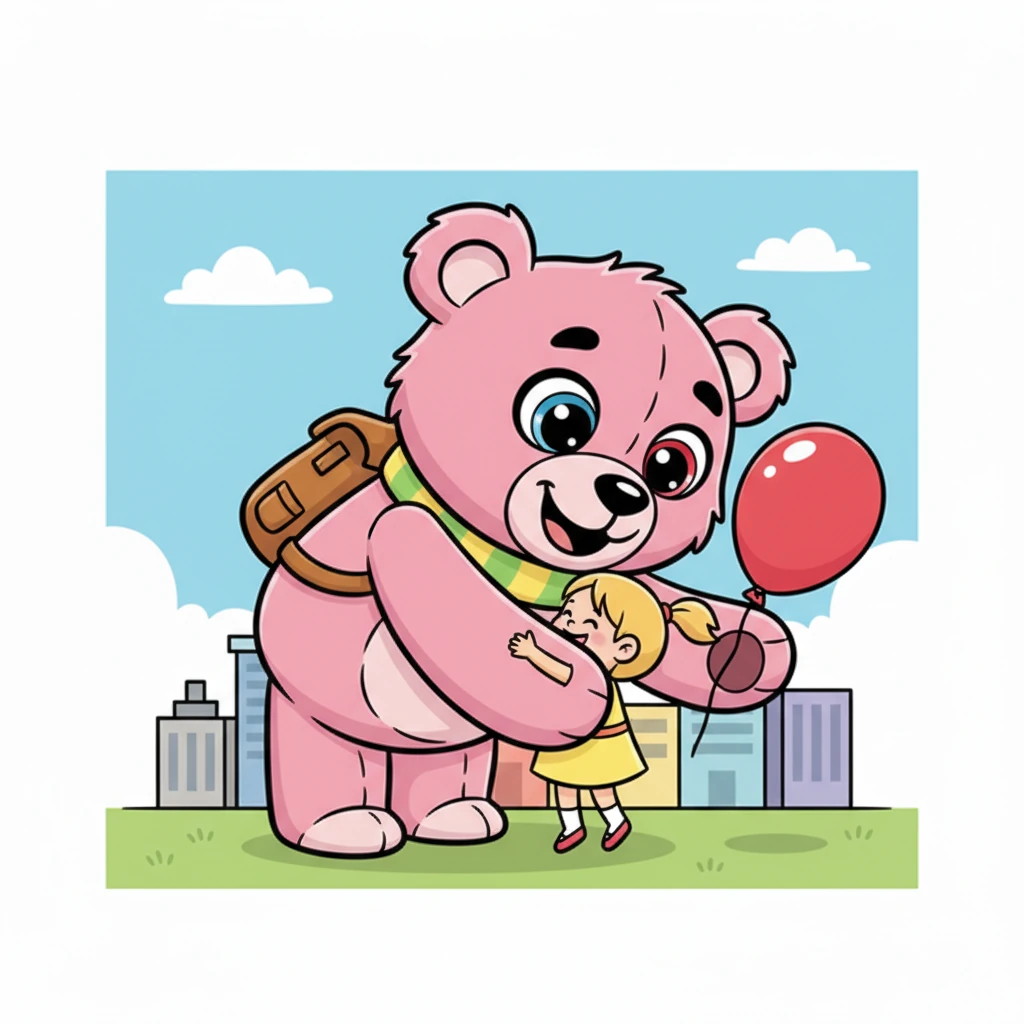 Bending down with a creak of her soft seams, Rosie gently extended a paw towards a tiny girl holding a balloon. Her expressive, stitched eyes twinkled with kindness as she scooped up the little one in a tender, enormous hug. The girl giggled, nestled safely in Rosie's warm fur, feeling completely secure.