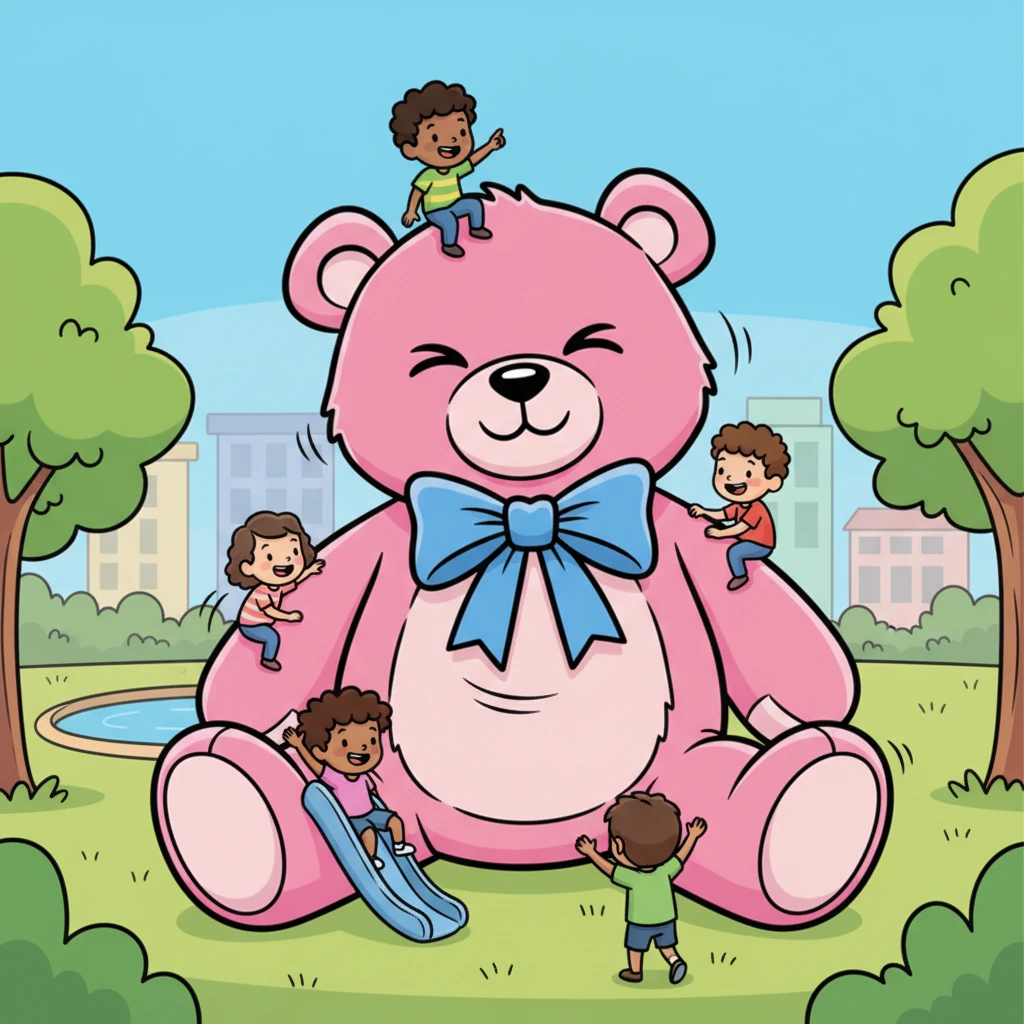 Later, Rosie settled down in the town park, her enormous form becoming a playful landscape. Children bravely climbed onto her soft paws and slid down her fluffy legs, treating her like the best playground ever. Rosie chuckled softly, her whole body jiggling with gentle mirth.