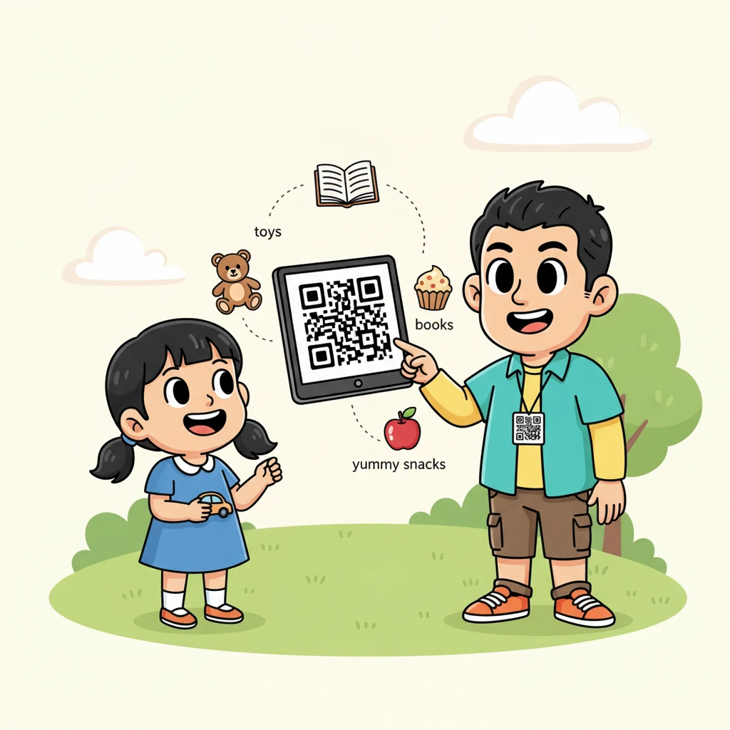 Kiko now understands! QR codes are not just magic squares; they are clever tools that help people find information quickly, whether it's about toys, books, or even yummy snacks. She gives Professor Hiroki a big, happy smile.